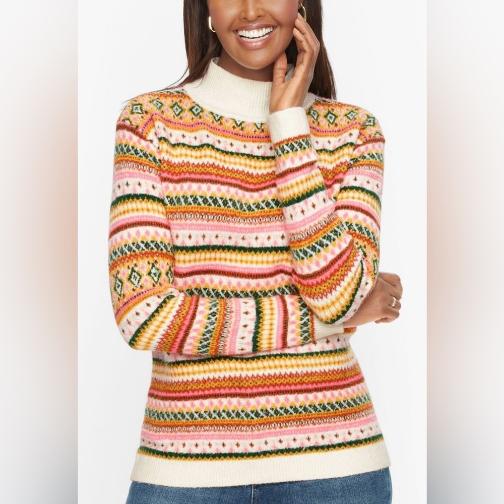 Talbots Women's Fair Isle Mock Neck Pullover Sweater M Multicolor​​